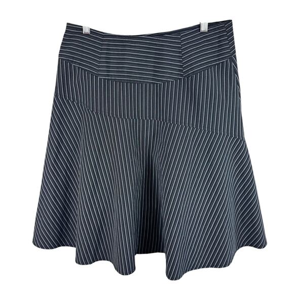 NY Collection NWT Black White Striped Asymmetrical Button Front A-Line Skirt 6 - Picture 2 of 5